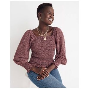 Madewell Lucie Bubble-Sleeve Smocked Top in Cottage Garden, Size Medium